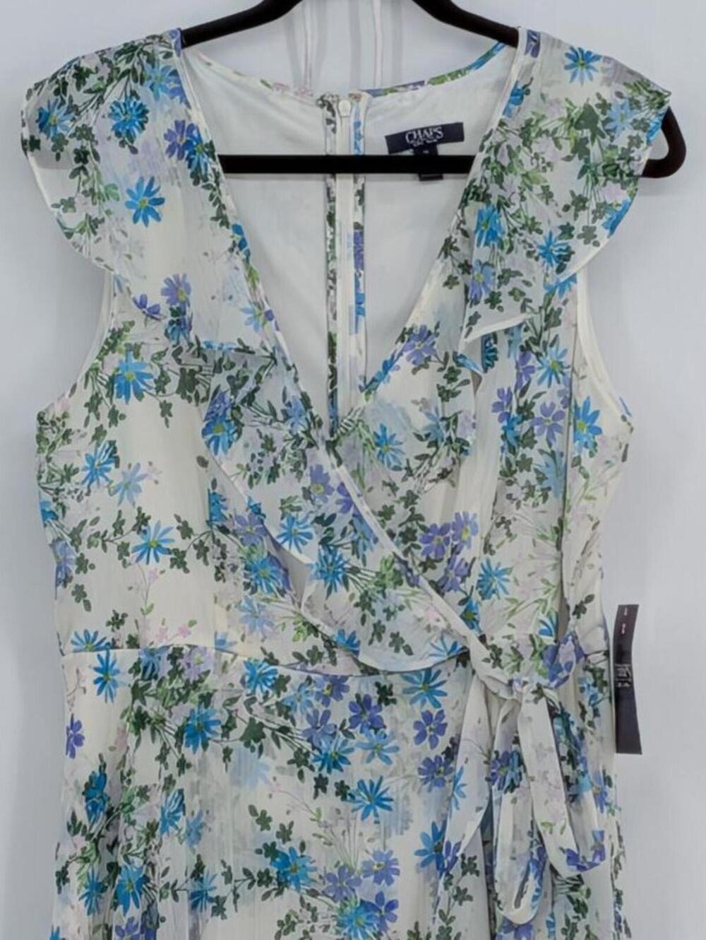 NEW Chaps Ralph Lauren $79 Size 12 White Blue Green Teal Floral Faux Wrap Dress - Picture 6 of 16